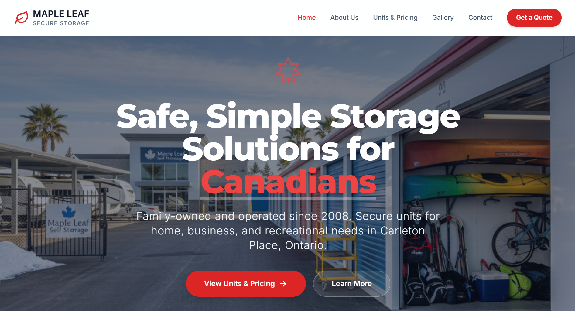 Web design for Maple Leaf Secure Storage by Codekala